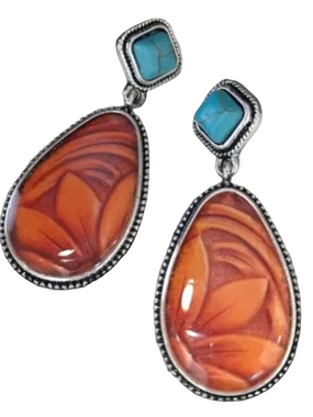 Silver Plated Glass & Turquoise Stone Earrings - NWOT